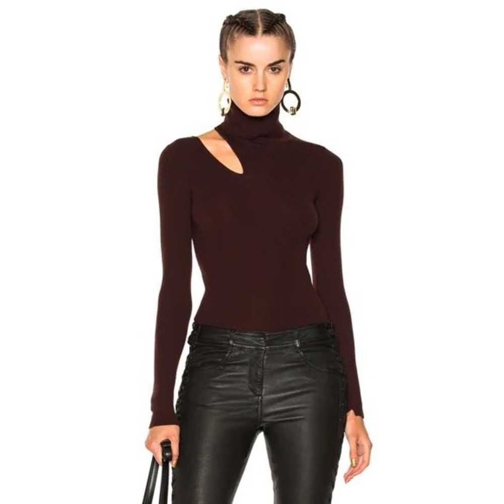 A.L.C. Women Wool Kara Sweater Small Raisin Asymmetric Cutout Turtleneck Ribbed